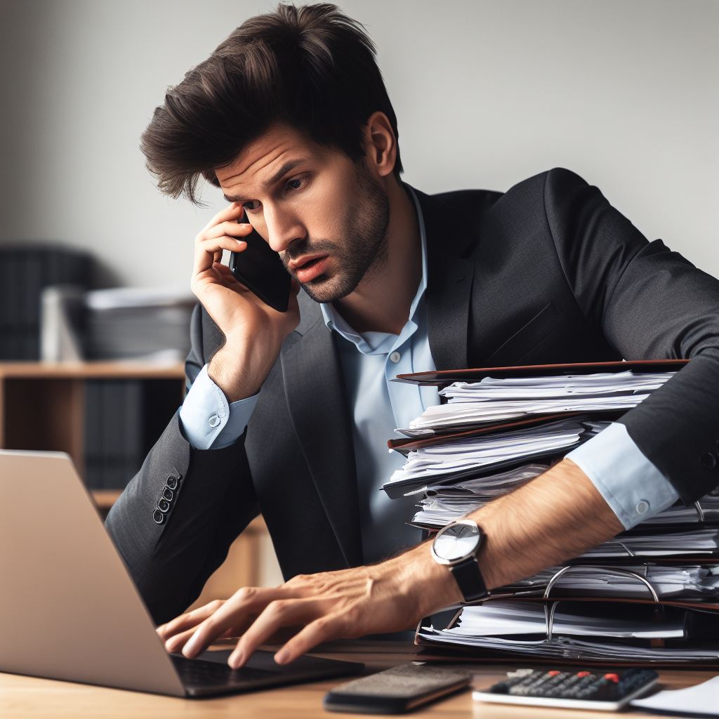 A young man managing a high workload